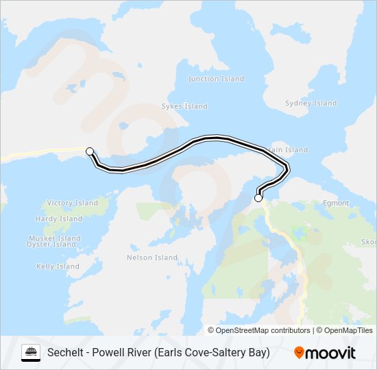 SECHELT - POWELL RIVER (EARLS COVE-SALTERY BAY) Ferry Line Map