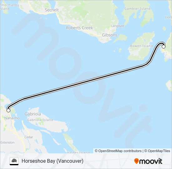 WEST VANCOUVER - NANAIMO (HORSESHOE BAY-DEPARTURE BAY) Ferry Line Map