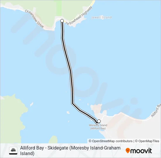 ALLIFORD BAY - SKIDEGATE (MORESBY ISLAND-GRAHAM ISLAND) Ferry Line Map