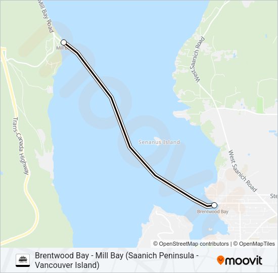 BRENTWOOD BAY - MILL BAY (SAANICH PENINSULA - VANCOUVER ISLAND) Ferry Line Map