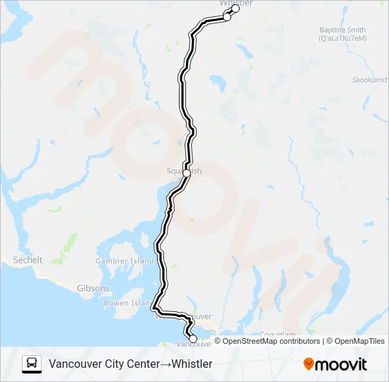 Plan de la ligne YVR SKYLYNX WHISTLER ROUTE de bus