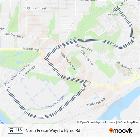 116 Route: Schedules, Stops & Maps - North Fraser Way/To Byrne Rd (Updated)