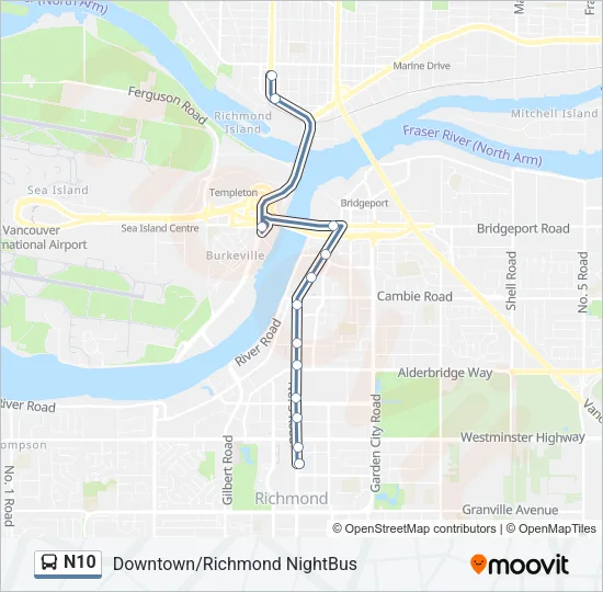 N10 Bus Line Map