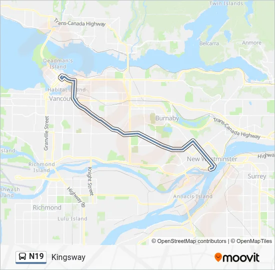 N19 Route: Schedules, Stops & Maps - Kingsway/To New West Station (Updated)
