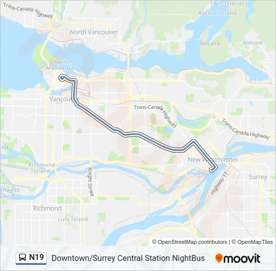 N19 Bus Line Map