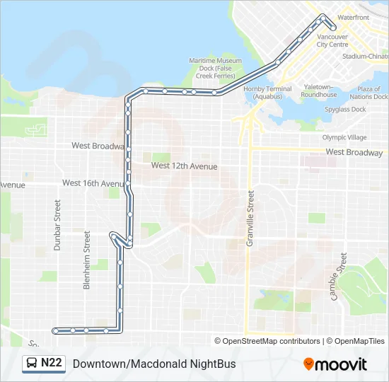 N22 Bus Line Map