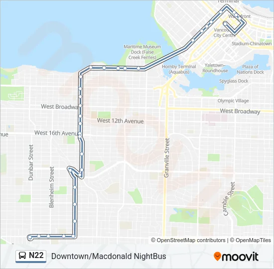 N22 Bus Line Map