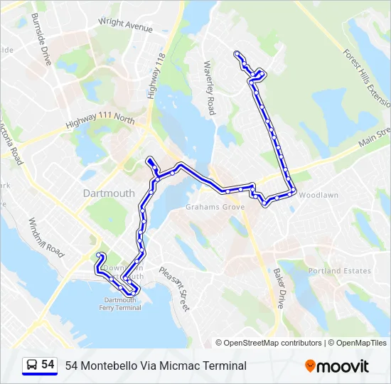 54 Bus Line Map