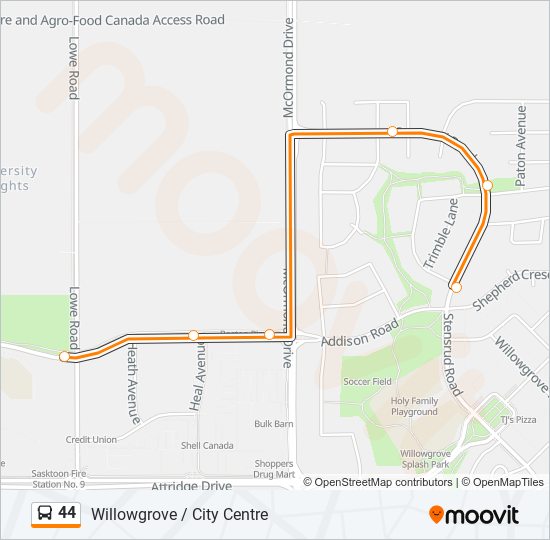 Plan de la ligne 44 de bus