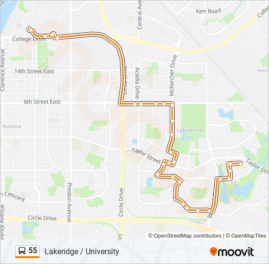 Plan de la ligne 55 de bus