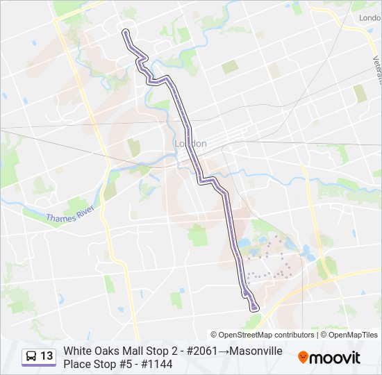 Plan de la ligne 13 de bus