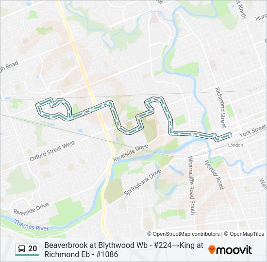 Plan de la ligne 20 de bus