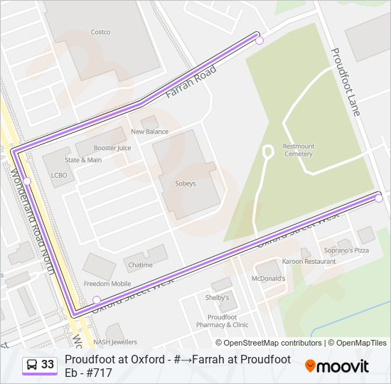 Plan de la ligne 33 de bus