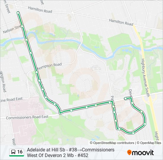 Plan de la ligne 16 de bus