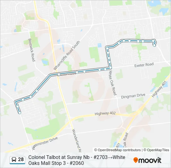 Plan de la ligne 28 de bus