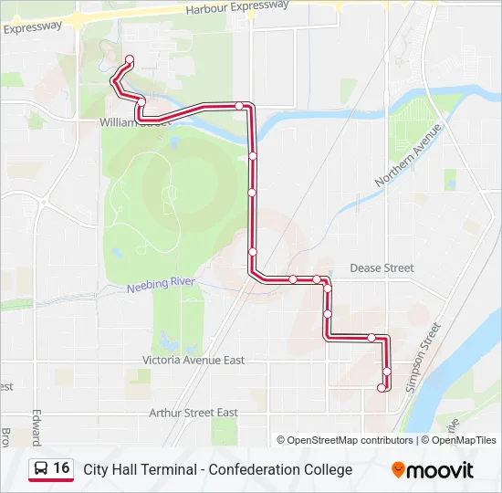 Plan de la ligne 16 de bus
