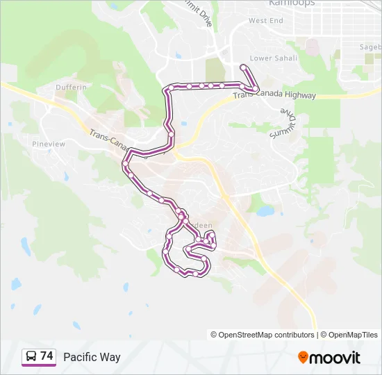 Plan de la ligne 74 de bus