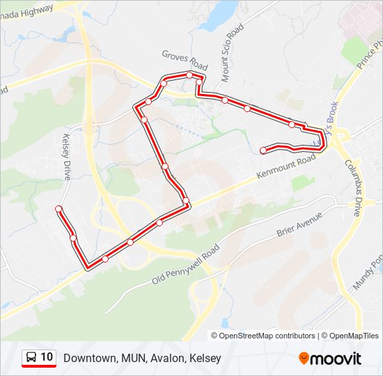 Plan de la ligne 10 de bus