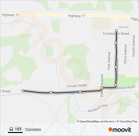 Plan de la ligne 103 de bus