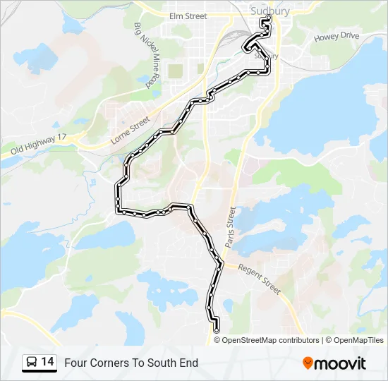 Plan de la ligne 14 de bus