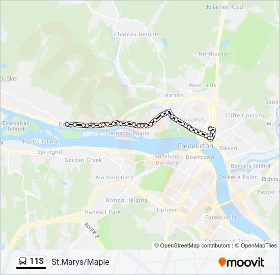 Plan de la ligne 11S de bus