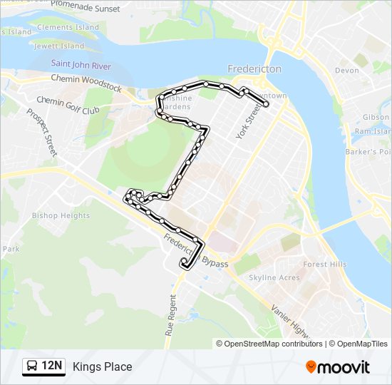 Plan de la ligne 12N de bus