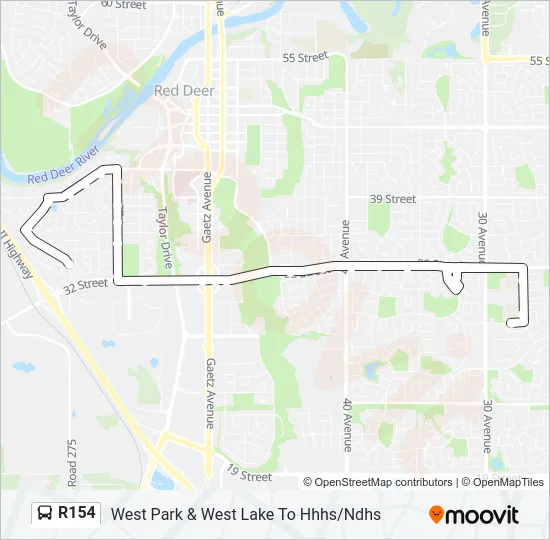 Plan de la ligne R154 de bus