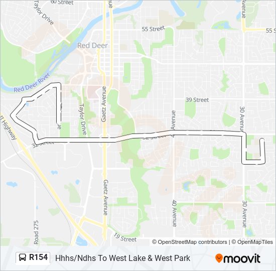 Plan de la ligne R154 de bus