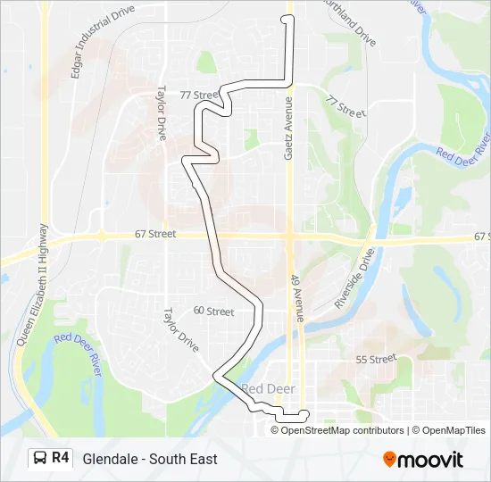 Plan de la ligne R4 de bus