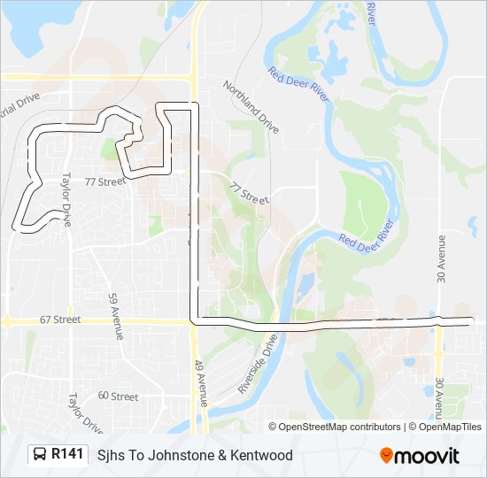 Plan de la ligne R141 de bus