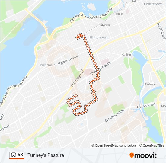 53 bus Line Map