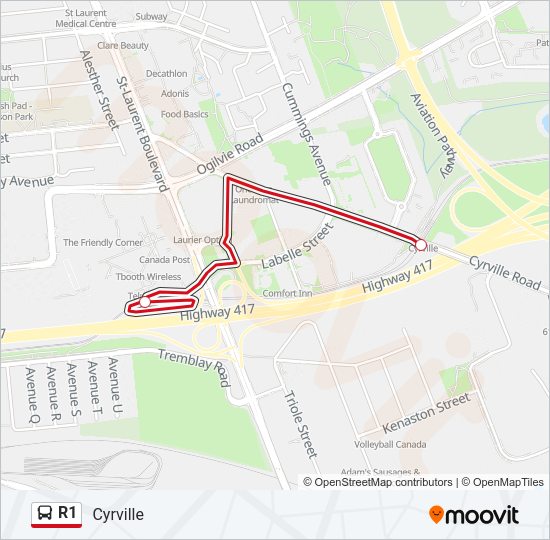 R1 Bus Line Map