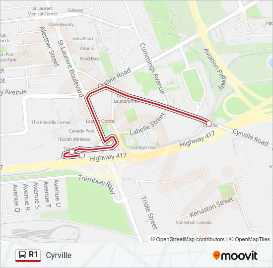 R1 Bus Line Map
