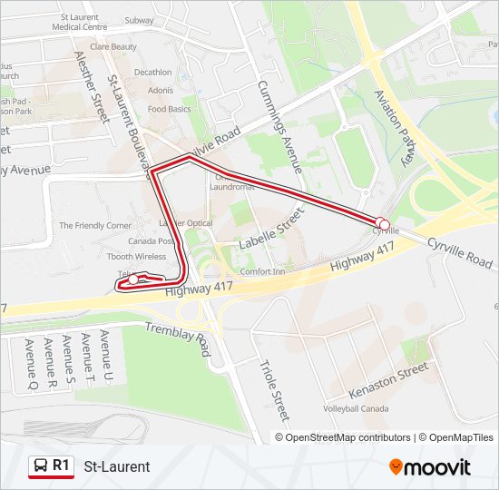 R1 Bus Line Map