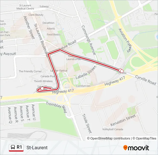 R1 Bus Line Map