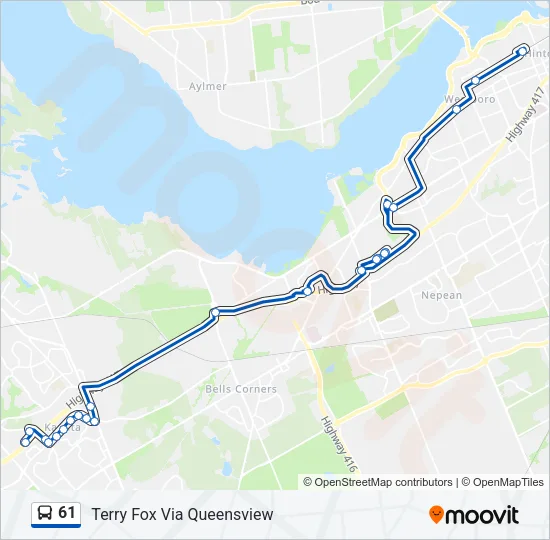 Plan de la ligne 61 de bus