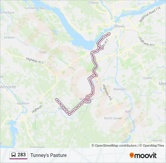283 Bus Line Map