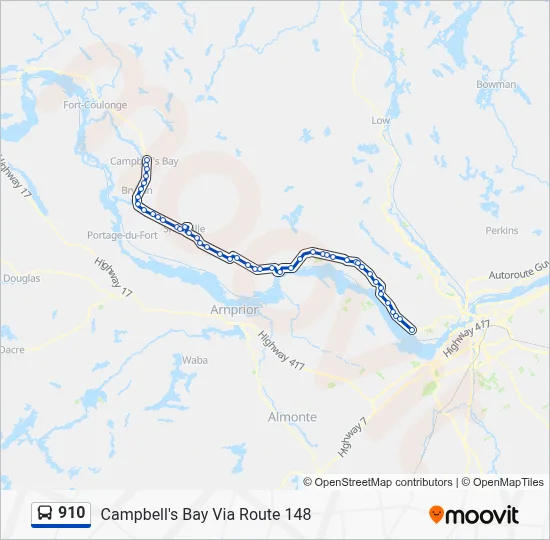 910 Route: Schedules, Stops & Maps - Campbell's Bay Via Route 148 (Updated)