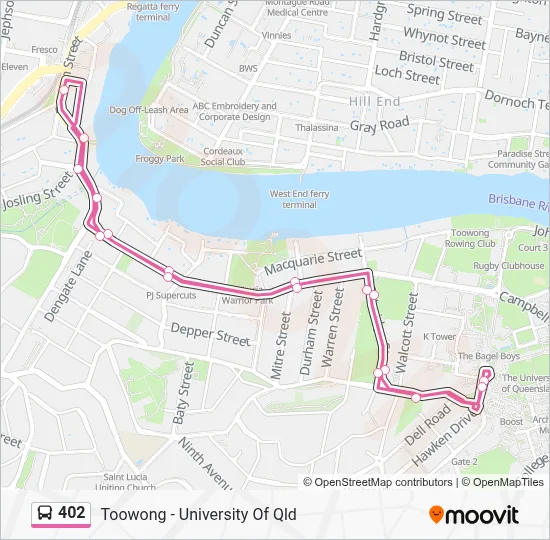 402 Route: Schedules, Stops & Maps - Uni Of Qld Chancellors Place (Updated)