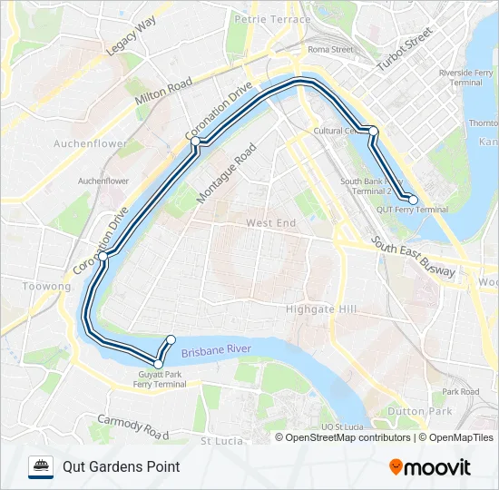 Mapa de CITYCAT QUT GARDENS POINT - WEST END de ferry