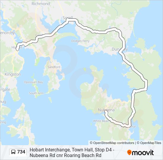 Mapa de 734 de autobús