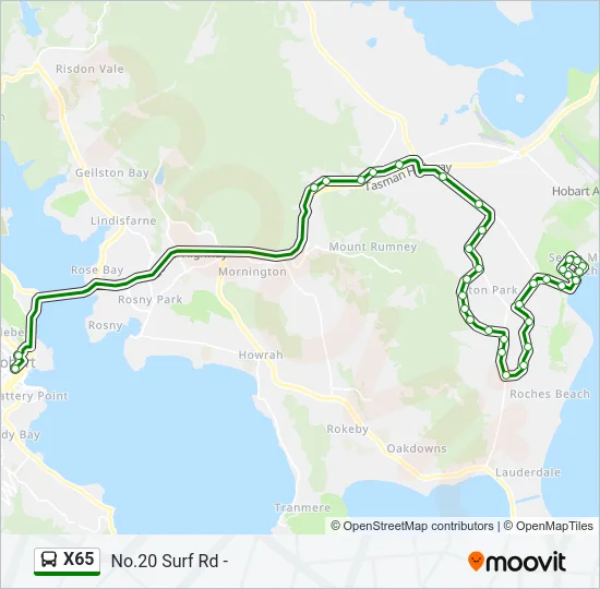 X65 Bus Line Map