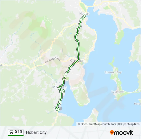 X13 Bus Line Map