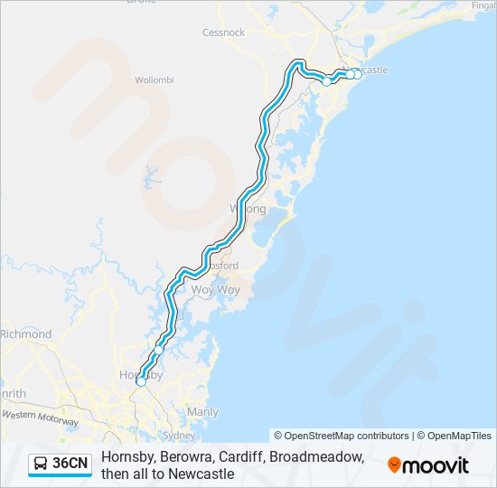 Mapa de 36CN de autobús