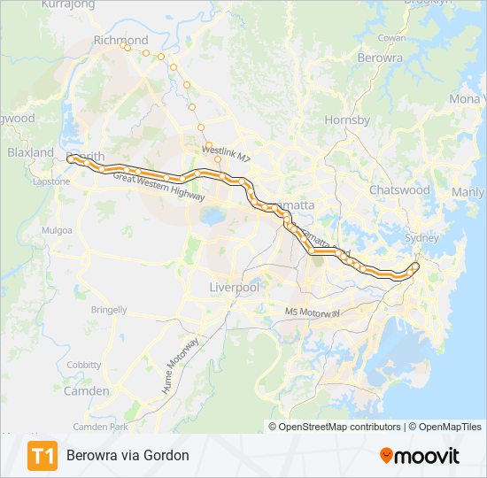 T1 train Line Map