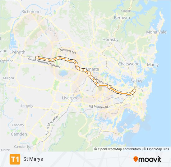 Mapa de T1 de tren