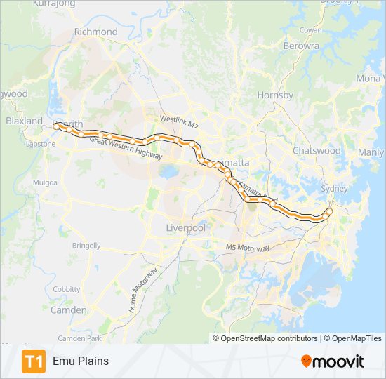 T1 train Line Map