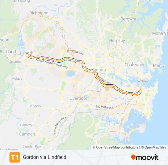 T1 train Line Map