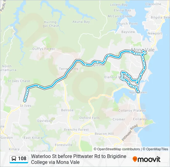 108 Route: Schedules, Stops & Maps - Brigidine College, Mona Vale Rd ...