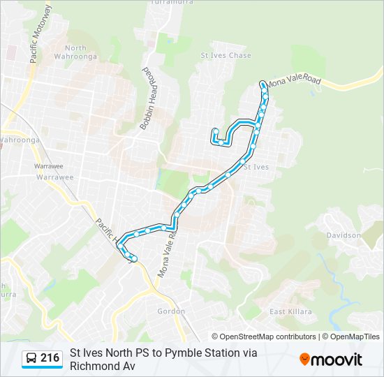 216 bus Line Map